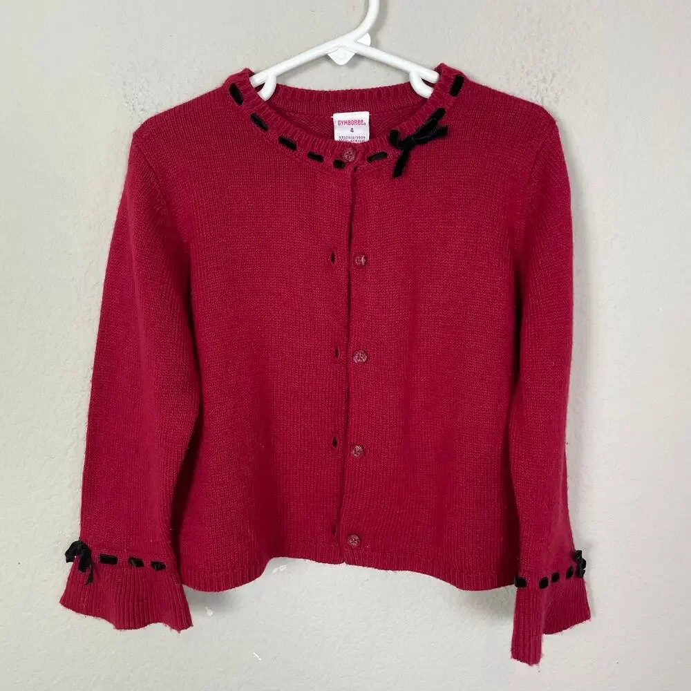 Gymboree Red Button Cardigan Black Trim 4